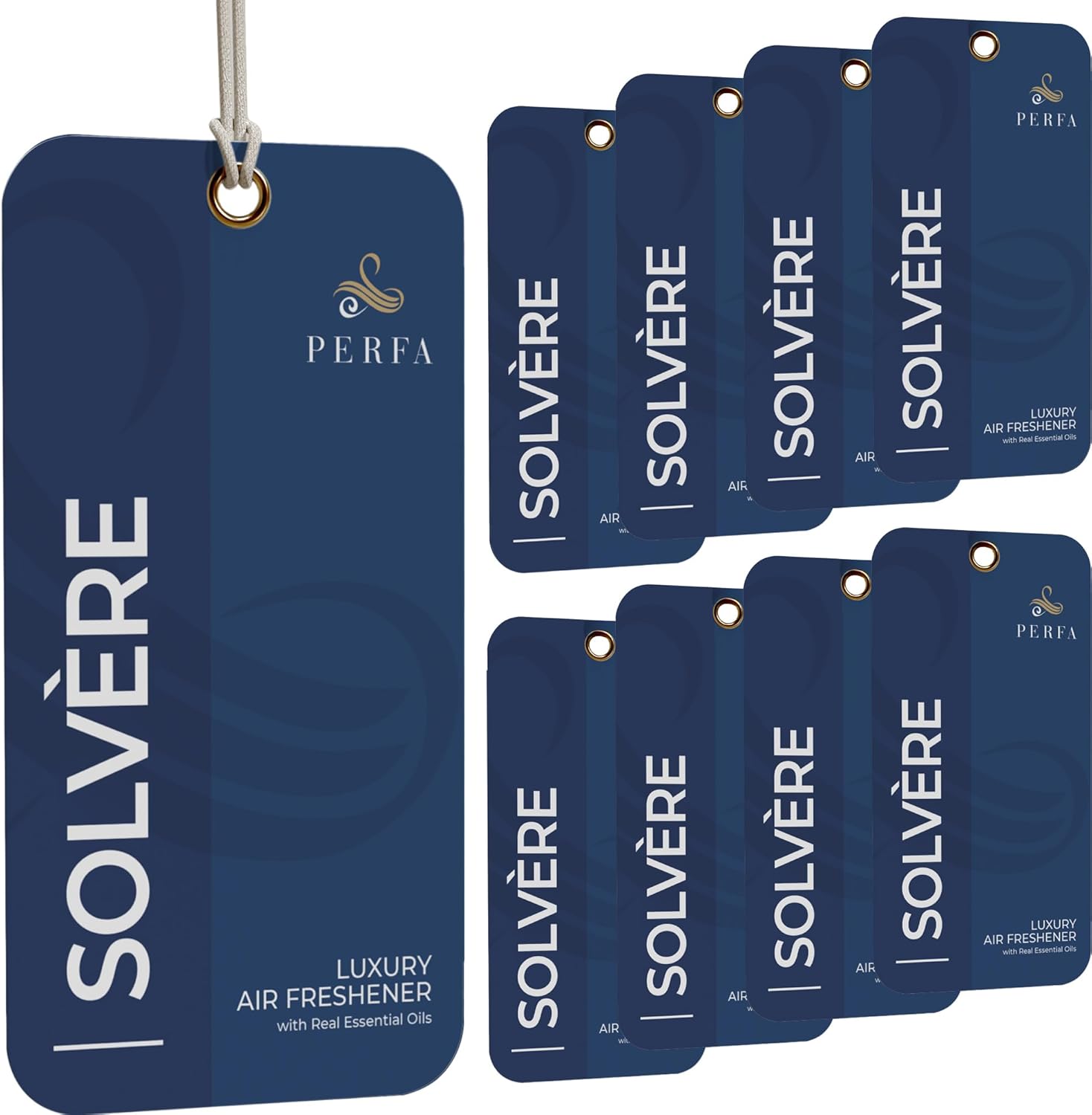 9PCS Solvère Disposable Air Fresheners for Men | Long Lasting Car Air Freshener Fragrance | Lasts for 2 Weeks | Strong Car Perfume with Odour Eliminating Technology | Solvère by Perfa